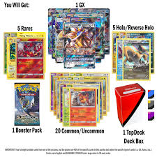 Code cards are available in physical theme decks, elite trainer boxes, booster packs and other pokémon products that state that they contain a code card or contain the tcgo symbol on the packaging. Pokemon Gx Guaranteed With Booster Pack 5 Rare Cards 5 Holo Reverse Holo Cards 20 Regular Pokemon Cards And Topdeck Deck Box Walmart Com Walmart Com