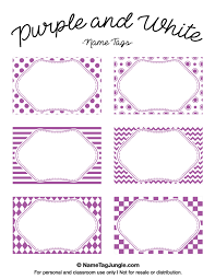 Printable Purple And White Name Tags Name Tag Templates Tag Template Free Templates Printable Free
