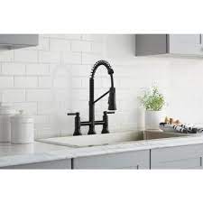 Wowow bridge kitchen faucet brass with side sprayer, 4 hole kitchen faucet 2 handle 8 inch centerset faucet for kitchen sinks, heritage brushed gold kitchen sink faucet 4.7 out of 5 stars 69 $146.99 $ 146. Black Bridge Kitchen Faucets Kitchen Faucets The Home Depot