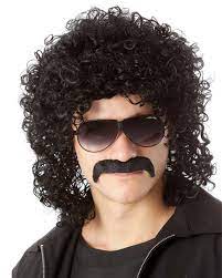 80s Man Perm Style Black Wig And Mo Set 1980s Mens Perm 80s Men Black Wig
