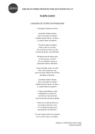 Es complejo realizar una anàlisis literario de esta obra, escrita allá por el 1114, durante la edad media, en españa. Ruben Dario Cancion De Otono En Primavera