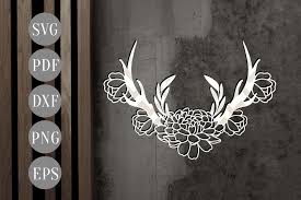 Download Art Collectibles Clip Art Bundle Of 6 Floral Antler Svg Cut Files Dxf Eps Png Floral Antler Bundle Papercut Template Silhouette Cricut Antler Boho Flowers Laser