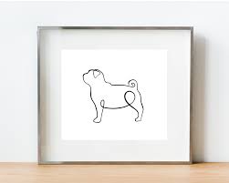 One Line Pug Print Art Minimal Fine Art Pet Dog Art Animal Drawing Black And White Pug Tattoo Art Dog Art