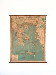Vintage Political Map Of Greece Greek Map Rare Map