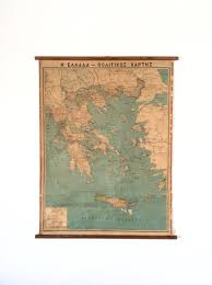 vintage political map of greece greek map rare map