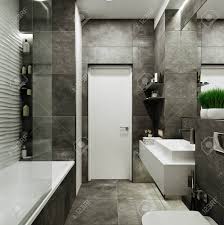 Elements of neutral color palette also bring out the modern appearance of the bathroom. Modern Bathroom Design With Tiles Under Concrete And Wave Stock Photo Picture And Royalty Free Image Image 116762711