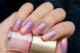 This photo was taken to be put in my nail tutorial video. Nail Art Peach And Lilac Stamped Gradient Manicure 26 Great Nail Art Ideas Polished Polyglot