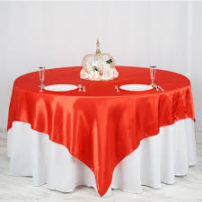90 Red Satin Overlay Seamless Square Table Overlays In 2020 Table Overlays Wedding Table Overlays Orange Wedding Decorations