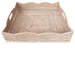 Vosarea rattan serving tray round rattan storage tray with handles for home restaurants wedding handcrafted breakfast drinks snack (as a side note, i've had to bend the tray handles to fit the basket in the space and i ended up spray painting the basket white because the white wash is still. Artifacts Rattan Scallop Collection Square Tray With Cutout Handles Tropical Serving Trays By Artifacts Trading Company Houzz
