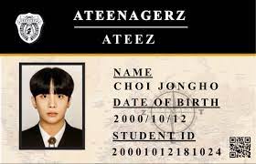 Signature of bearer / holder of identity card. Ateez Jongho Fan Made School Id Card In 2020 School Id Make School Cards