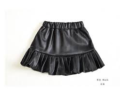 Pu Leather Teenage Skirts For Kids Black High Waist Ruffles