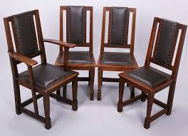 Set Of 4 Stickley Brothers Upholstered Back Dining Chairs 3 Side Chairs And 1 Armchair Unsigned Excellent Original Finish Roc Dining Chairs Chair Stickley