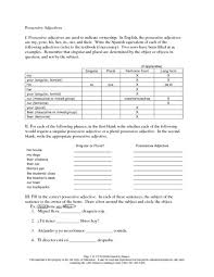 Possessive Adjectives 8th 9th Grade Worksheet Possessive Adjectives Adjectives Adjective Worksheet