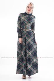 Desenli Kislik Yesil Elbise 5271 02 Islami Moda The Dress Maksi Elbiseler