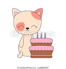 Wanna give your cat the birthday treat he/she deserves? Cute Cat With Cake Of Birthday Vector Illustration Design Canstock