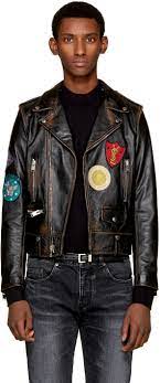 Saint Laurent Black Leather Multi Patch Motorcycle Jacket Saintlaurent Cloth Jacket Mens Outfits Jackets Motorcycle Jacket