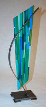 Aurora Blue Fused Glass And Metal Sculpture Fused Glass Art Fused Glass Metal Sculpture
