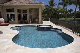 The Raised Spillover Spa On This Kidney Shaped Pool Is Rimmed With Npt S Luciana Tile In Terra Blue T Kidney Shaped Pool Pools Backyard Inground Pool Finishes