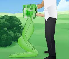 1boy :>= ambiguous gender breasts creeper fellatio flat chest  green skin konashion minecraft nipples oral penis screencap super deepthroat  game what 