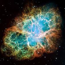 Crab Nebula pulsar with beams of light