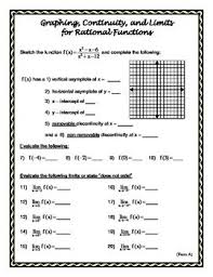Form A Graphing Continuity And Limits With Rational Functions Rational Function Ap Calculus Calculus