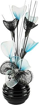 Quality bright colored artificial flowers with free worldwide shipping on aliexpress. Black Vase With Light Teal Blue Artificial Flowers Window Sill Home Accessories 32cm Ornaments For Living Room Artificial Flora Home Accessories