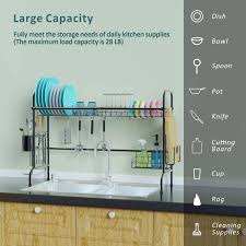 Kitchen hardware collection 2 tier cabinet dish drying rack stainless steel 22.24 inch length 20 dish slots kitchen plate bowl utensils cups draining rack organizer with drainboard. Opypi1fauv9e2m