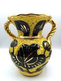 Vase Jaune Noir Et Dore Vallauris Ancien Vase Avec Anses Vase Jaune Decoration Classique Vase