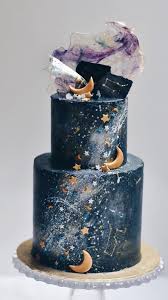 May all your wishes come true. Celestial Wedding Cake Moon Stars On Two Tier Dark Blue Wedding Cake