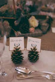 To make this diy pinecone project, hot glue large pinecones around a foam cone starting at the top. Pine Cone Wedding Table Names Winter Wedding Table Winter Wedding Decorations Wedding Table Decorations
