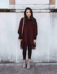 Winter Outfit Poncho Outfit Cozy Outfit Style Winter Style Burgundy Poncho Outfit Cozy Outfit Clothes