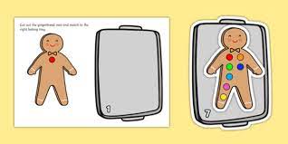 The user can trace the template onto cardboard and decorate the design with buttons, trim, glitter and any other prop as necessary. The Gingerbread Man Matching Quantities Game Teacher Made