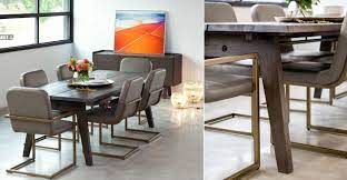 The Alchemy Chair S Brushed Gold Metal Frame And Comfortably Padded Seat Transforms Live Edge Table Dining Rooms Dining Chairs Midcentury Modern Dining Chairs