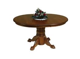Oak 1/4 sawn, white oak, rustic cherry, maple and brown maple. Solid Wood Single Pedestal Table From Dutchcrafters Amish Furniture
