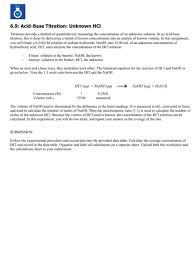 Calculate theoretical values of ph at various points (using ka) and compare to experimental values. 6 9 Acid Base Titration Unknown Hci Titrations P Chegg Com