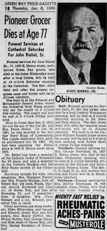 John Biebel Sr. Obituary Jan. 6, 1949 edition of the Green Bay  Press-Gazette
