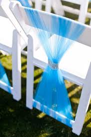 Blue Tulle Wedding Chair Covers With Bling Wedding Chair Decorations Wedding Chairs Chair Covers Wedding