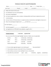 Female Health Questionnaire Form In 2020 What Is Health Offer And Acceptance Questionnaire