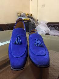 New Men Handmade Loafers Men Royal Blue Suede Moccasins Men Tassel Shoes Dress Formal Blue Shoes Outfit Blue Suede Shoes Dapper Shoes