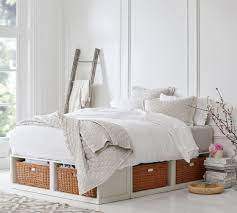 Upholstered in linen and available multiple color options, the. Stratton Storage Platform Bed With Baskets Wooden Beds Pottery Barn