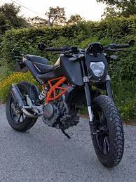 My Own Bike A Ktm Duke 390 Originally White And Too Much Orange Getting There Now With Matt Black Spray Paint And Patience Ktm Duke Ktm Ktm Duke 200