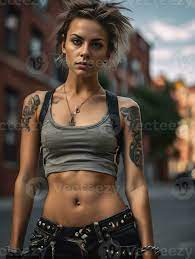 Young punk girl in leather clothes on an abandoned city street. Generative  AI 29354906 Stock Photo at Vecteezy