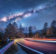 Milky Way Over Mountain Road Night Landscape Milky Way Mountains At Night