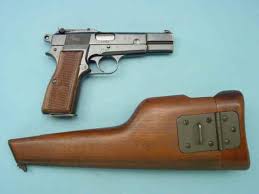 Fabrique Nationale Browning Hi Power Semi Automatic Pistol With Wooden Holster Shoulder Stock Guns Handgun Military Guns Guns And Ammo