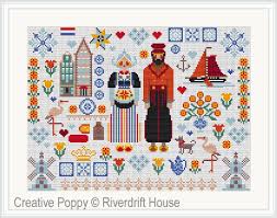 Irish cream from r&r reproductions using classic colorworks and gentle art sampler threads (or all dmc floss 3364, 224, 833/371, 553, 3863, 927, 3740, 543, 3799, 3787). Dutch Cross Stitch Patterns