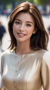 alessandra ambrosio with straight brown hair yellow lab coat smiling pink