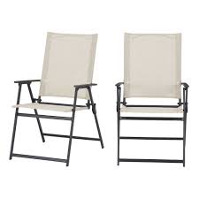 When the more, the merrier! is your motto, consider this set of four patio chairs with classic style. Mainstays Greyson Square Set Of 2 Outdoor Patio Steel Sling Folding Chair Beige Walmart Com Walmart Com