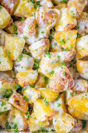 Baked Ranch Potatoes Baked Cheesy Red Potatoes In 2020 Red Potato Recipes Cheesy Ranch Potatoes Recipes
