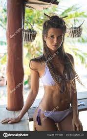 Young Beautiful Woman Sexy Body Wearing Bikini Beach Stock Photo by  ©AY_PHOTO 374913256