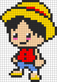 Monkey D Luffy One Piece Perler Bead Pattern Kawaii Cross Stitch Anime Pixel Art Perler Beads